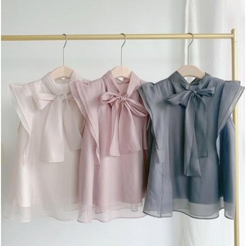 Ol Office Lady Stand Collar Flying Sleeve Blusas New Arrivals Elegant Drawstring Bow Blouses Japan Style Fairy Women Tops