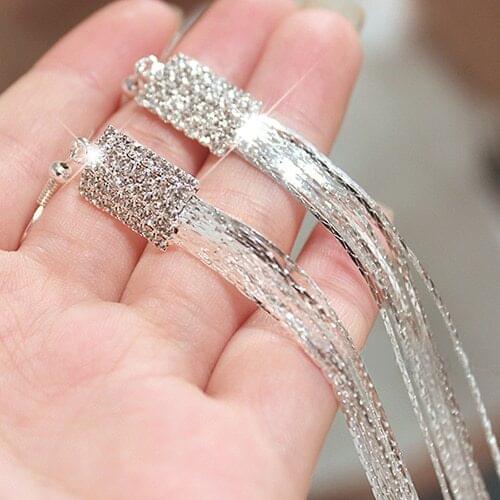 Womens Square Rhinestone Drop Long Tassels Chain Dangle Party Linear Earrings