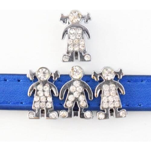 10PCS 10mm Crystal Boy Girl Children Kids Slide Charms Flat Beads DIY Accessories Handmade Bracelets Belt Strips Pet Name Collar