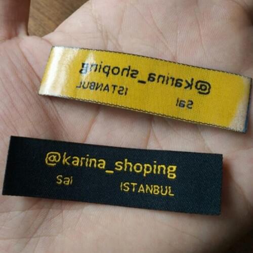 1000pcs Custom iron on golden yellow woven label Straight cut tags hot melt glue heating 6 * 1.5 cm
