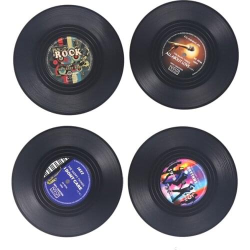 4pcs Spinning Retro Vinyl Record Drinks Coasters Cup Mat Creative Decor Coffee Placemat