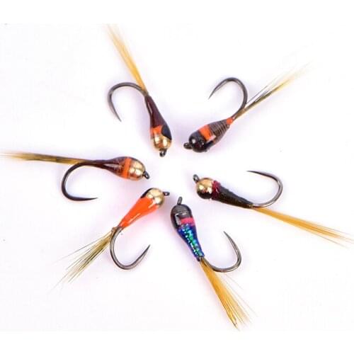 6PCS Hook Tungsten Perdigon Nymph Small Beadheads Fly Rainbow Brown Trout Grayling Trout Fishing Quick Sink Fly