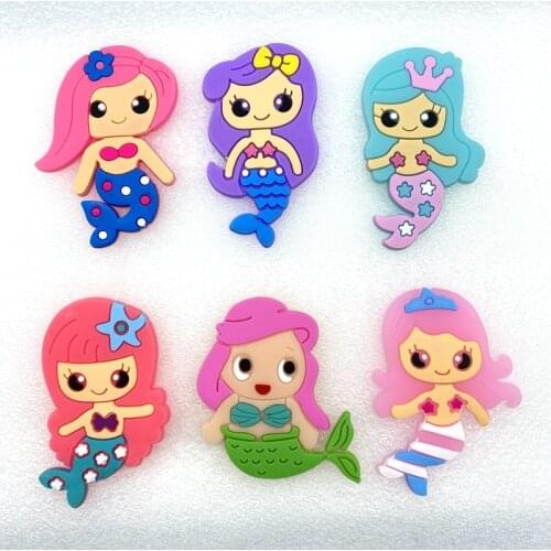6pcs/lot Cute mermaid rubber cartoon flatback DIY hair bow accessories shower decoration Center Crafts