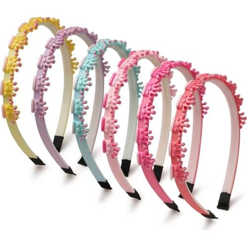 6pcs/lot Mini Resin Crown Hairbands Handmade Childrens Princess Crown Headbands Sweet Plastic Hair Bands