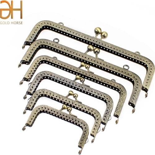 8.5/10.5/12.5/15/18/20.5CM Rectangle Embossing Alloy Metal Kiss Purse Frame Durable Bronze Sewing Clasp For Bag Purse Accessorie