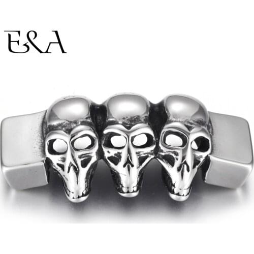 Stainless Steel Three Skulls Connector Curved Hole 12*6mm for DIY Punk Charms Bracelet Findings Jewelry Making Parts Supplies