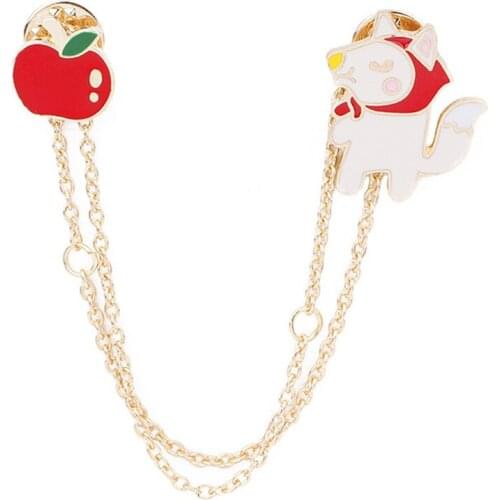 Chain Brooch Pin Cute Cartoon Spaceman Wolf Christmas Tree Chain Lapel Pin Suit Collar Pin Metal Enamel Brooch Jewellery