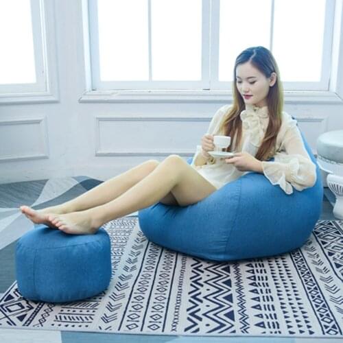 Lazy Bean Bag Sofas Cover without Filler, Faux Linen Fabric Sofa Cover And Pedal Cover