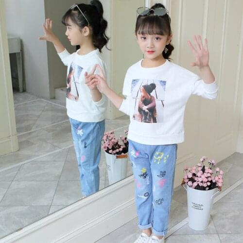 Spring Summer New kids clothes Baby Girls Jeans fashion jeans girls Cartoon trousers baby jeans Teenager Clothes 2-10 Years Old