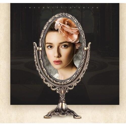 European idyllic Princess lovely retro bronze Metal oval dressing mirror desktop makeup mirror double-sided bedroom mirror 357A