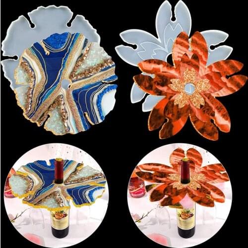Wine Rack Resin Molds Silicone Wine Butler Epoxy Casting Molds with 13 Glasses Holders for Making Flower Shape Wine Bottle Holde