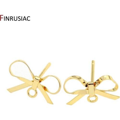 Hypoallergenic post earrings hook Korean 14K gold plated bow earrings accessories diy earrings findings