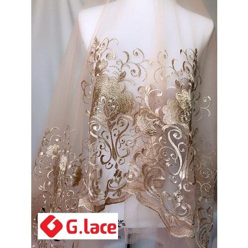 GLace 1Y/lot 1.3m wide lace embroidery fabric apricot high-grade atmospheric clothing skirt clothes diy handmade decorationTX169