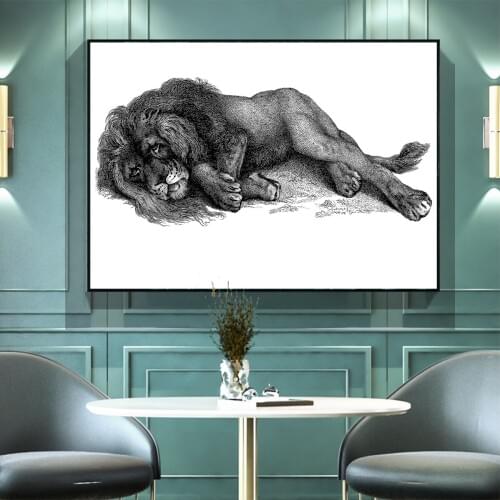 Paintings Wall Decor Oil Canvas Painting Sketch Lion Picture Poster Canvas Print Painting Wall Art Living Room Home Decoration