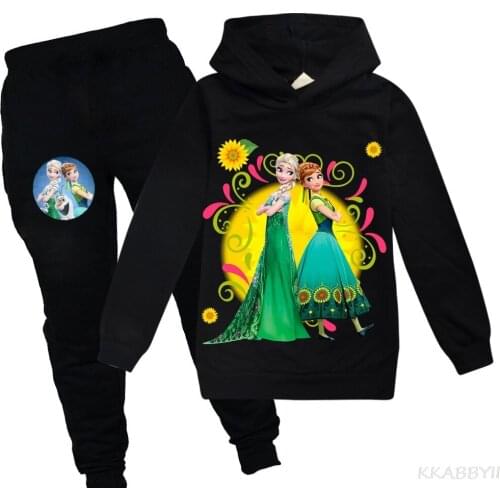 Disney Boy Girl Clothes Sets Baby Girl Frozen Pullover Hoodie Tops + Pants Outfits Casual Children Tracksuit