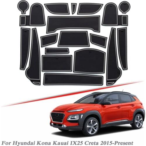 19pcs Car Styling For Hyundai Kona Kauai IX25 Creta 2015-2020 Latex Gate slot pad Interior Door Groove Mat Non-slip dust Mat
