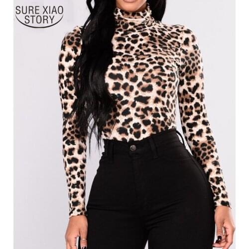 Long Sleeve Leopard Blouse Fashion Women Turtleneck Shirt Ladies Party Tops Streetwear Elegante Plus Size Tops OL Blusas 12783