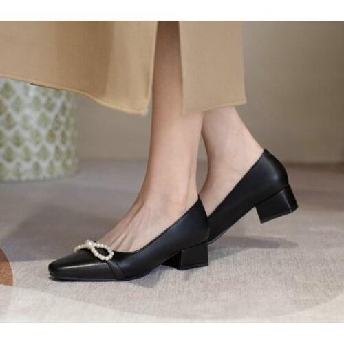 Fashion Newest Shoes for Women Genuine Leather Butterfly Knot Med Heels Shoes Woman Party Dancing Womens Shoes