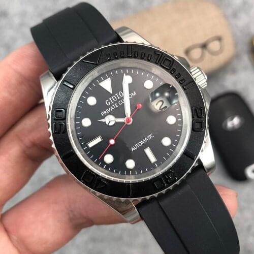 40mm Automatic Mechanical Mens Watch Miyota 8215 Movement Rubber Strap Sapphire Crystal Watch Luminous Waterproof Wristwatch Men