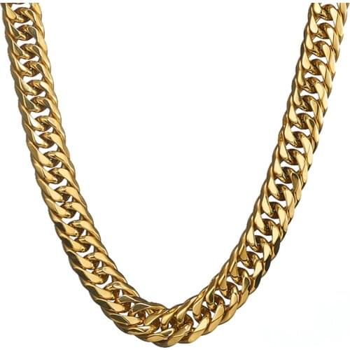 13mm/16mm Men Boy Jewelry Hip Hop Gold Tone Double Link Heavy Curb Chain Necklace Bracelet Fathers Gift