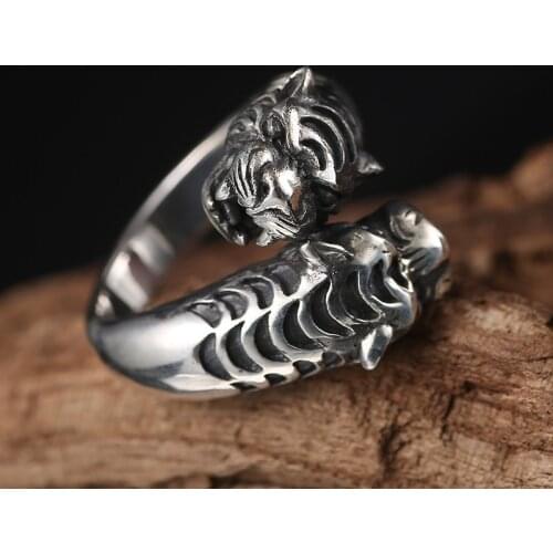 S925 Sterling Silver Ring Tide Index Finger Leopard Mens Ring Influx Of Fashion Retro Thai Silver Domineering Open Ended Ring