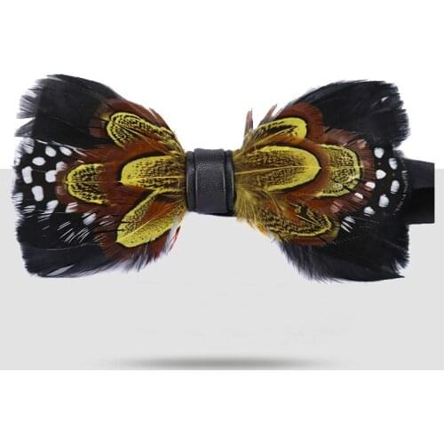 Man Bow Tie Natural Blue Black Feather Bird Hair Banquet Nightclub Wedding Bride Groom Bontie Male Wedding Party Neckties
