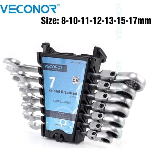 Combination Wrench Ratchet Wrench Set 8~17mm size 7Pcs Dull Polish Flexible Head and Open-end Torque Spanner CRV Steel