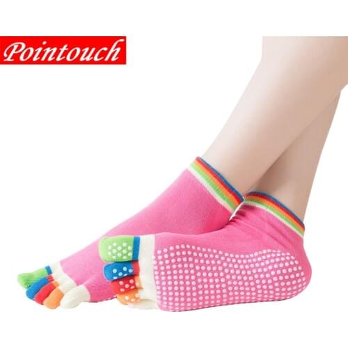 Pointouch Socks Women 100% Cotton Sport Socks Pink Bottom Skidproof Non-slip Toe Five Fingers Toe Girls Socks Breathable