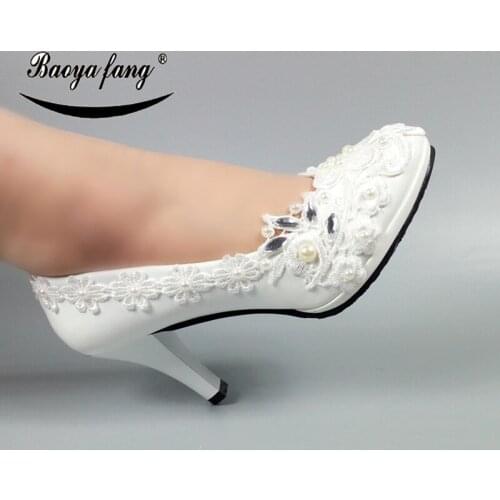 2018 New Womens wedding shoes Bride Fashion shoes woman High heels Pumps Thin heel Bridal Lace party shoes female for woman