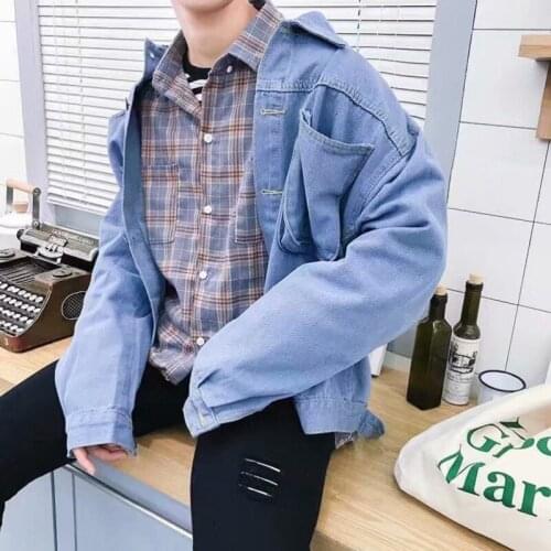 Wholesale 2020 fashion Hong Kong style denim jacket boys spring autumn Korean gown trend mens jacket mens new casual jacket