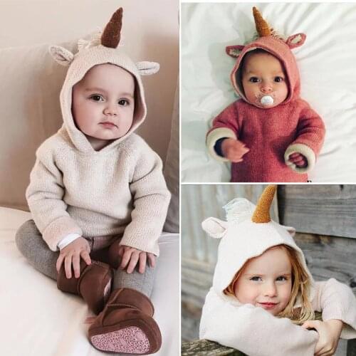 Baby Boys and Girls Autumn Clothes Cotton Hoodies Featured Unicorn Design Horn and Ears Back Zipper Toddler Knitting Casual Coat