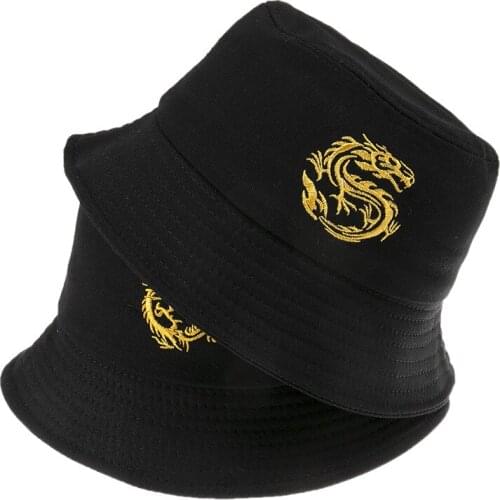 New Fashion Punk Black Fisherman Caps Panama Casquette Gorras Dragon Bucket Hats Mens Hip Hop Fisherman Caps