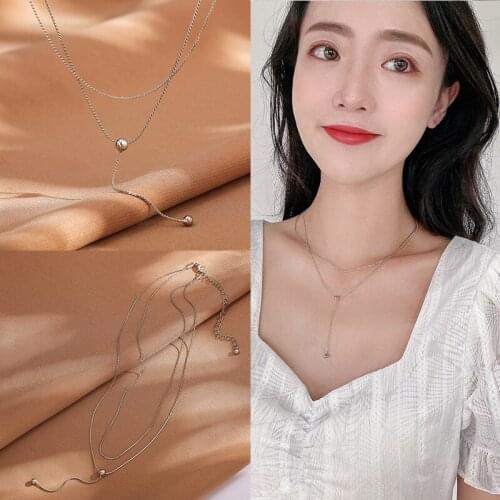 Punk Simple Solid Color Metal Chain Bead Pendant Necklace for Women Men Girls Korean Fashion Necklaces 2021 Trend New Arrival