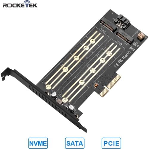 Rocketek PCIE to M2 Hard Disk Adapter Expansion Cards PCI-E X4 3.0 M.2 SSD SATA/NVME Protocol NGFF M key/B key/B&M key Computer