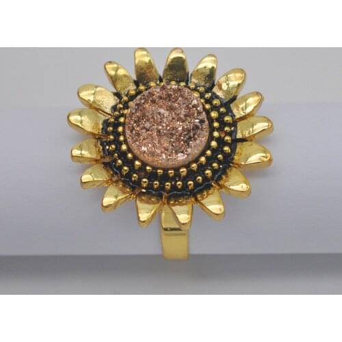 Pink Crystal Stone Inlay Flower Finger Ring Size 9 Jewelry For Woman Gift X070