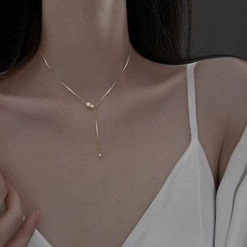 Modern Jewelry Simulated Pearl Crystal Pendant Necklace Popular Design Tassels Chain Necklace For Girl Lady Gifts