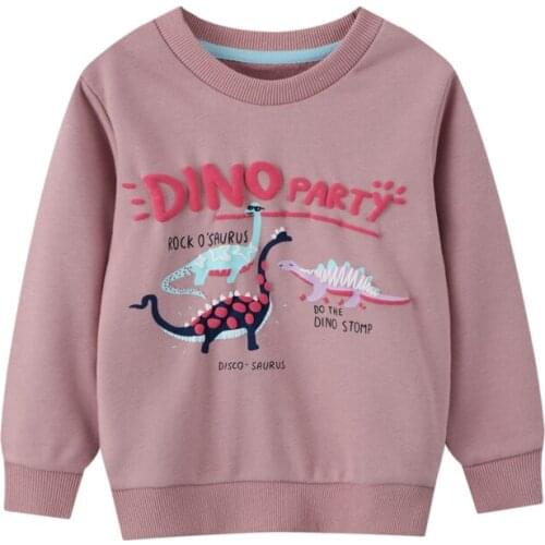 Jumping Meters Boys Long Sleeves Cute Dinosaur Pattern Sweatshirts Kids Clothes Autumn Round Neck Sky Pink Clothing 2-7Years