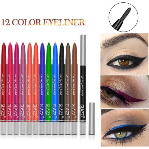 GLAZZI 12 Colors Eye Liners Set Retractable Eye Makeup Pencil Long -lasting Waterproof Eyes Makeup Cosmetics Eyeliner Gel Pen