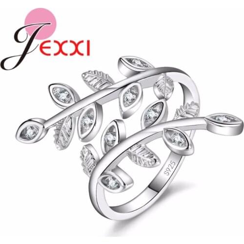 High Quality 925 Sterling Silver Ring for Women New Tide Crystal Leaf Ring with White Zircon Stone Wedding Bridal Jewelry
