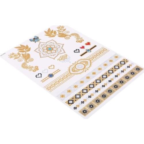 1PC Flash Metallic Waterproof Temporary Tattoo Gold Silver Tatoo Women Henna Flower Taty Design Tattoo Sticker