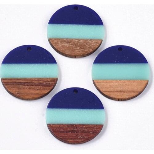 10pcs Flat Round Resin & Walnut Wood Pendants Tri-color Wooden Charms for Drop Earrings Connectors Findings Diy Jewelry Making