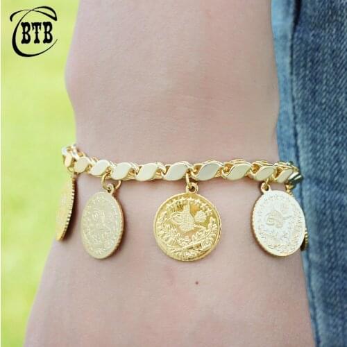 2021 New Fashion Luxury Coin Gold Women Bracelet Islamic Muslim Jewelry Event Party Gift Wholesale