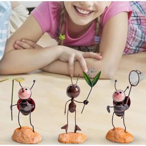 3PCS/Set Animal Sculpture Metal Ant Ladybug Yard Home Art Decor Wild Jungle Zoo Forest Animal Action Toy Figures Kids Fidget Toy