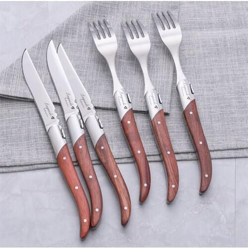 6PC/Set Top Quality Rosewood Dinnerware Set 304 Stainless Steel Western Cutlery Set Kitchen Food Tableware