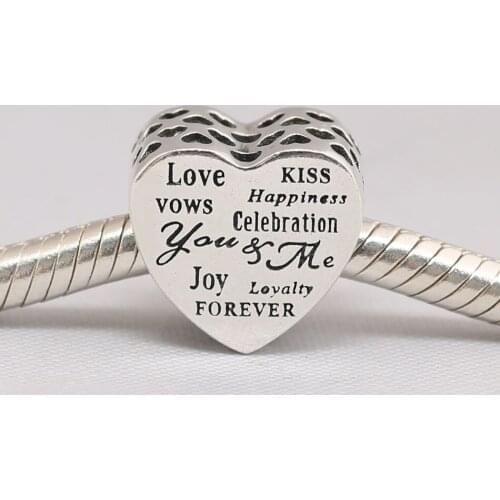 Authentic S925 Silver Bead Charm Openwork Celebration Love Heart Bead fit Lady Bracelet Bangle DIY Jewelry