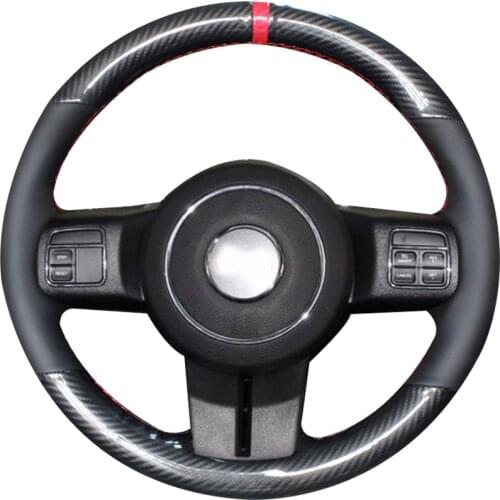 5D Carbon Fiber&Black Leather Steering Wheel Hand Sewing Wrap Cover Fit For Jeep Compass 2011-2016 / Grand Cherokee 2011-2013
