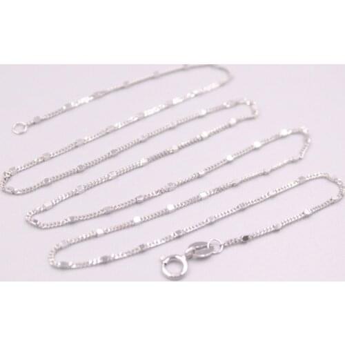 Pure 18K White Gold Necklace 1mm Square Beads Curb Link Chain Necklace Stamped Au750 For Women Gift 45cm / 2.7g