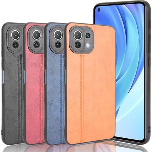 For Xiaomi Mi 11 Lite 5G Case Luxury Calfskin PU Leather lines Back Cover Shockproof Case For Xiaomi Mi 11 Lite 4G Phone Case