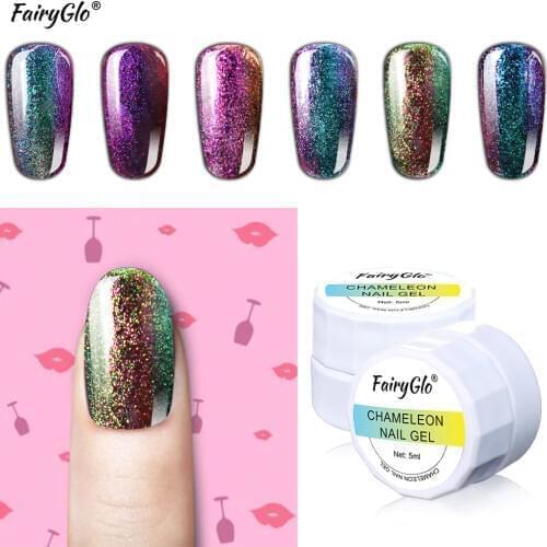 FairyGlo 5ml Chameleon Holographic Gel Polish Starry Sparkle Glitter Soak Off UV Gel Varnish Nail Art Lacquer Enamel Gel Nails