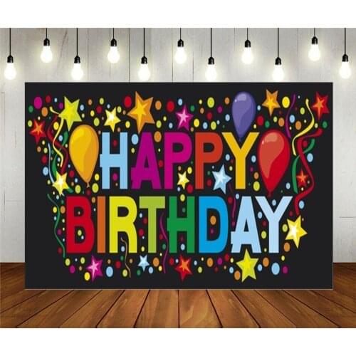 Photo Studio Props Photography Backdrop Happy Birthday Golden Stars Balloon Party Decoration Vinyl Background Cloth